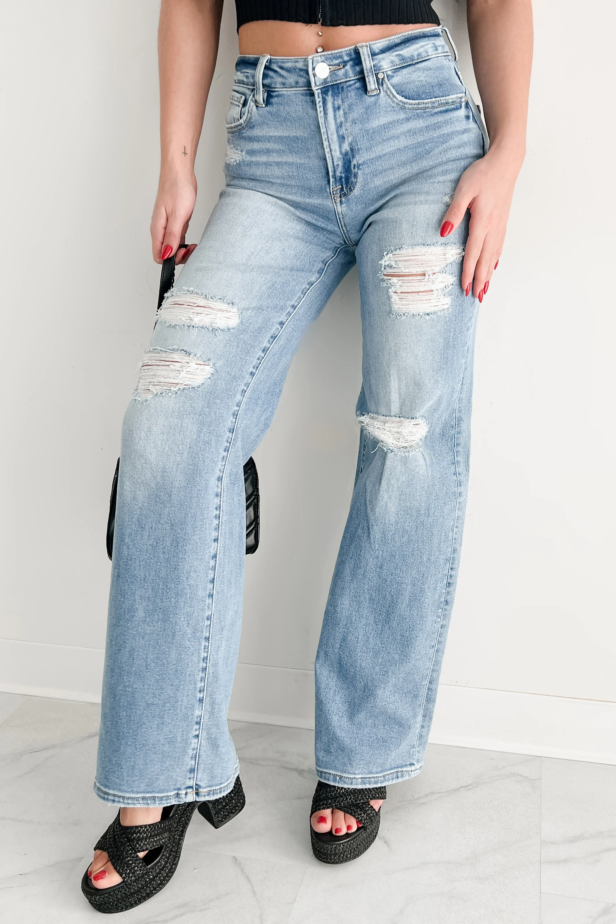 Desirae High Rise Wide Leg Risen Jeans (Light)