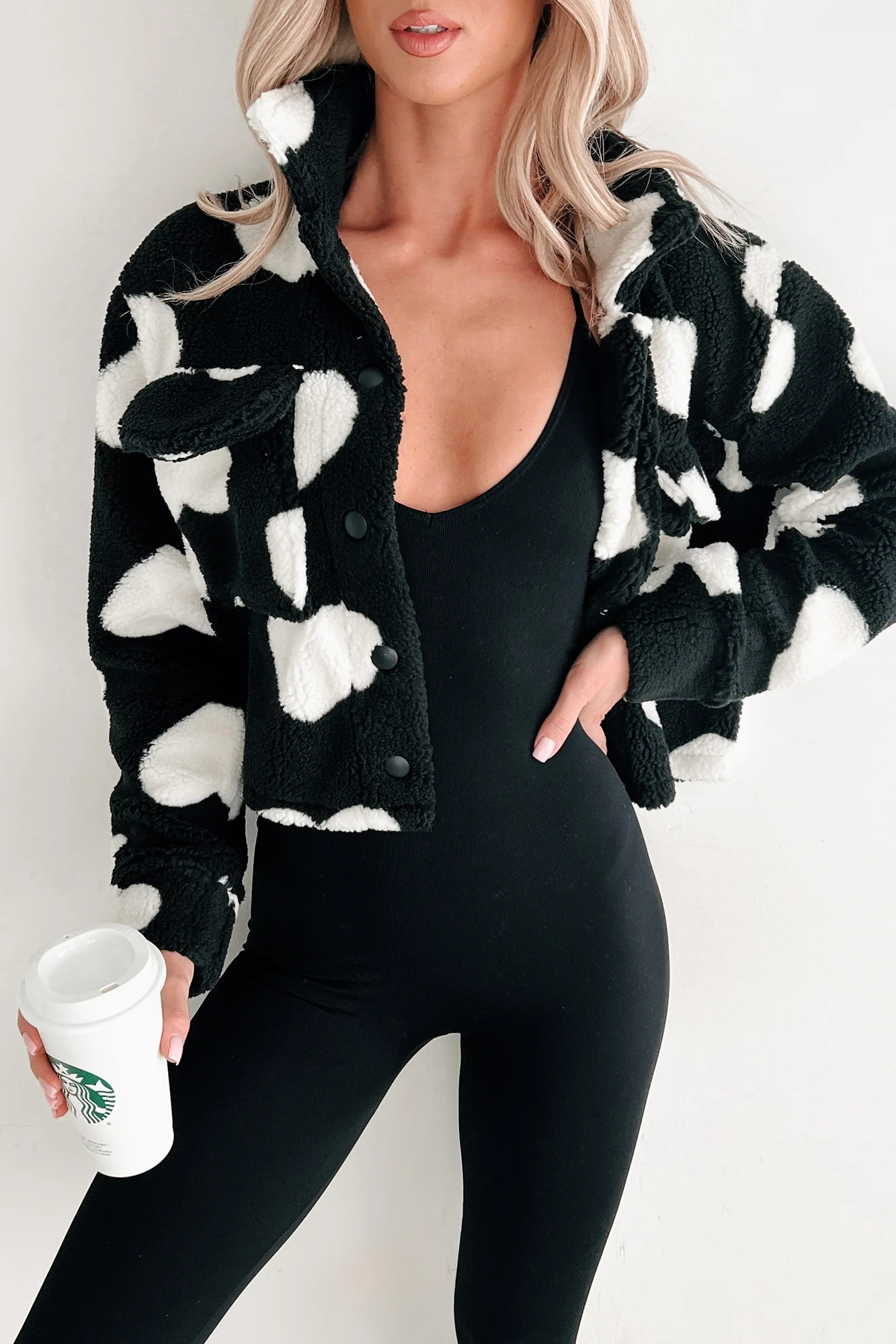 Let's Have A Heart To Heart Sherpa Jacket (Black)