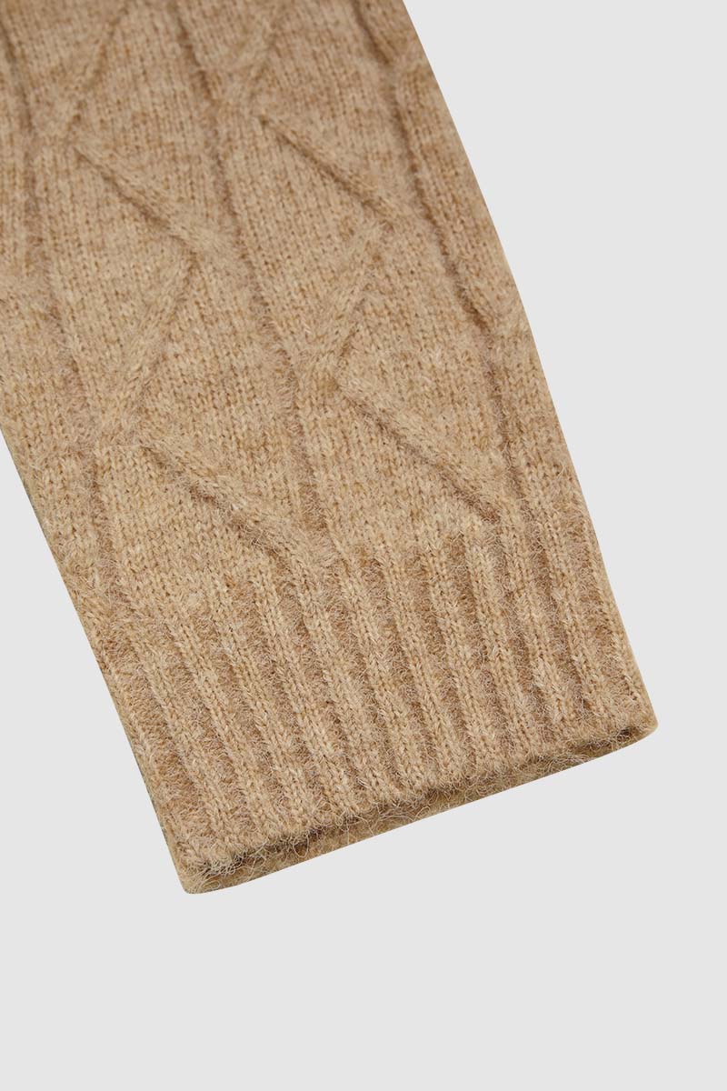 Solid Mixed Knit Button Front V Neck Cardigan