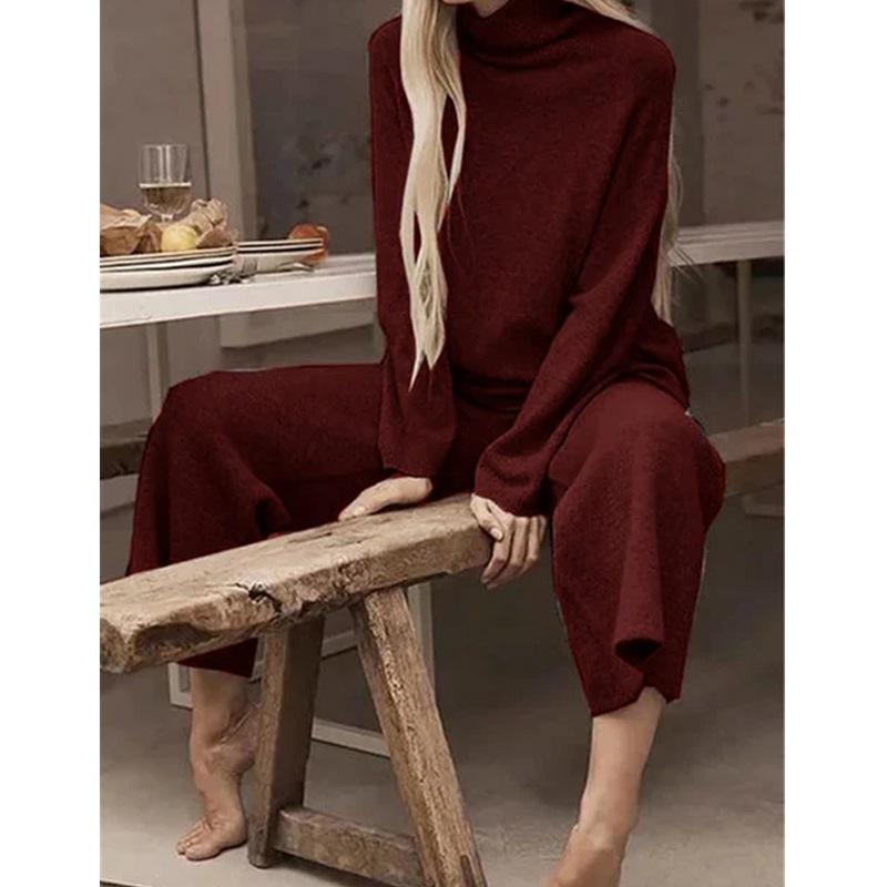 Turtleneck Long Sleeve Knitted Two Pieces Sets Suits