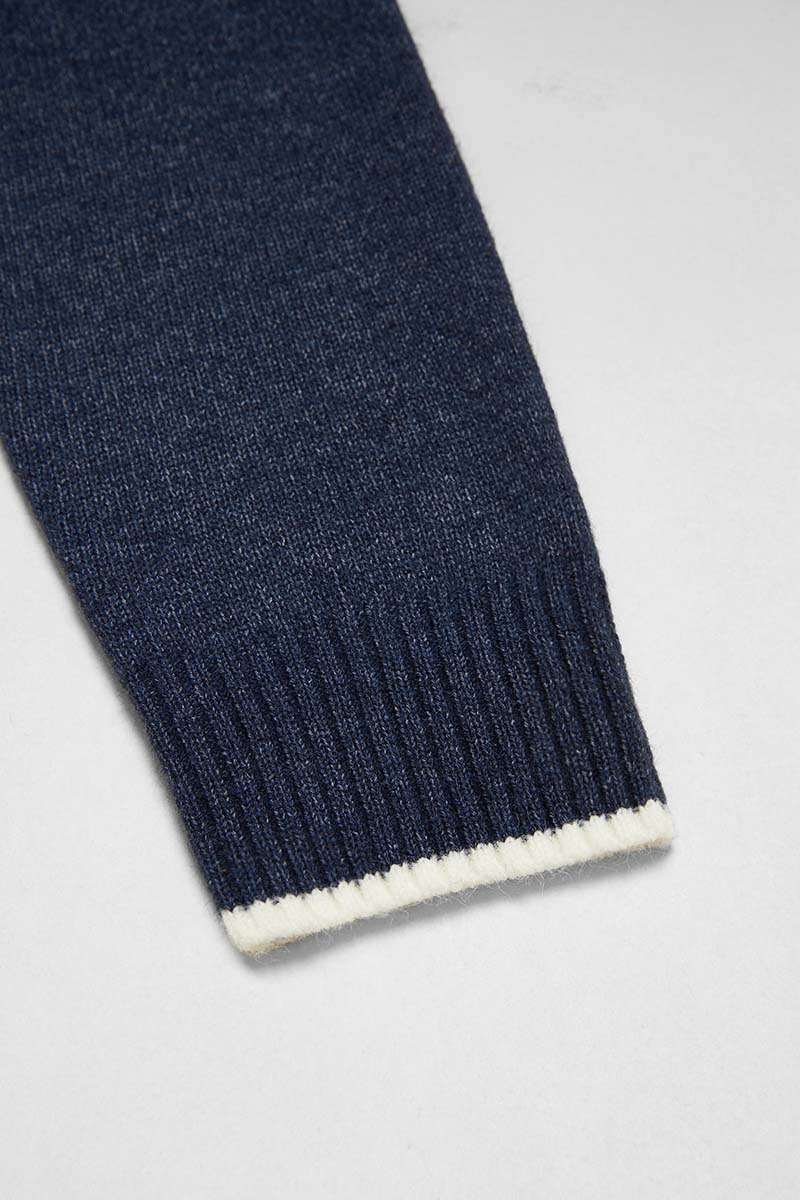 Contrast Binding Dual Pocket Rib-Knit Sweater