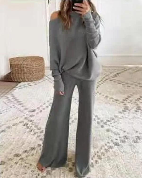 Sweater Wide Leg Knitting Pants Set