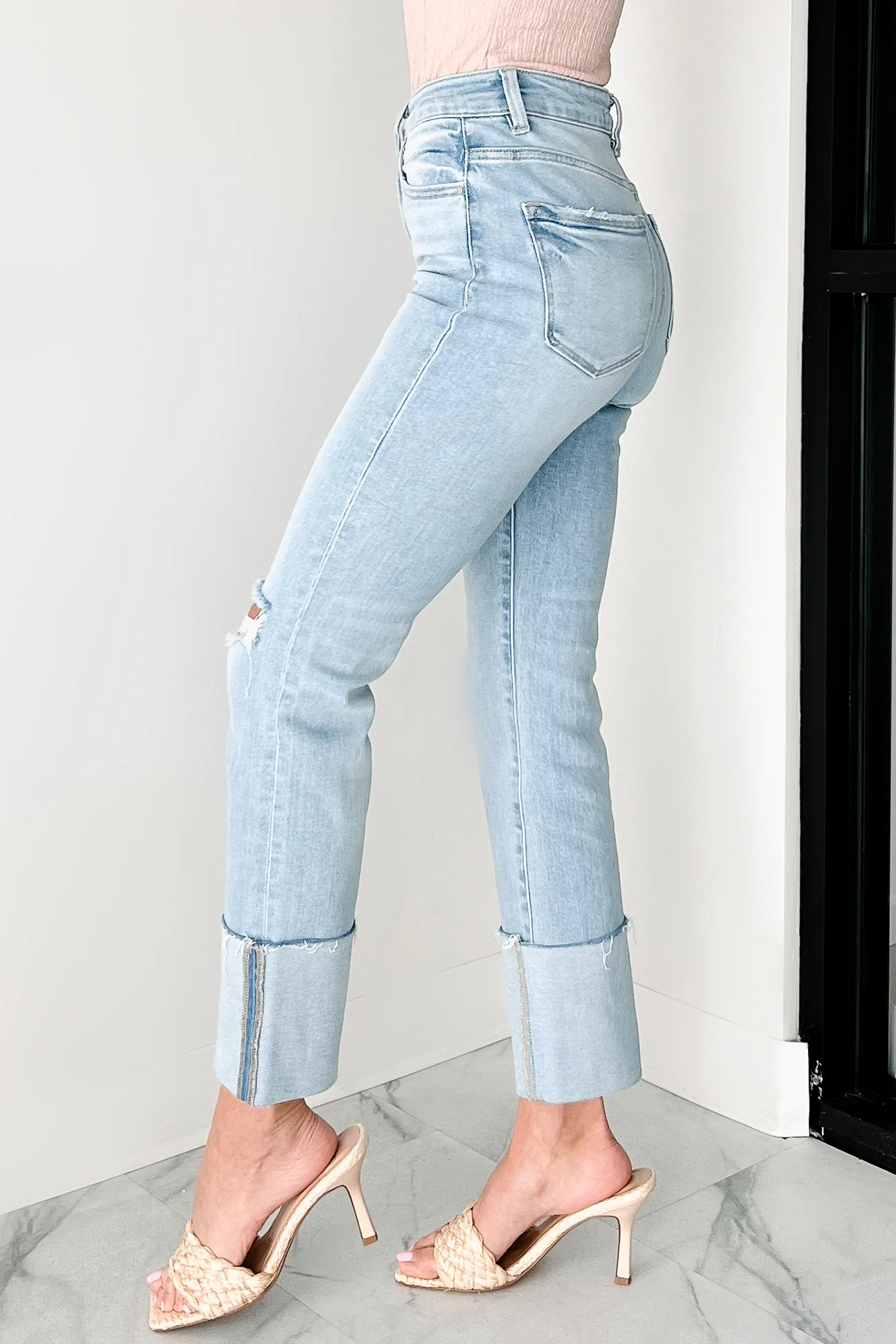 Flint High Rise Cuffed Ripped Risen Jeans (Light)