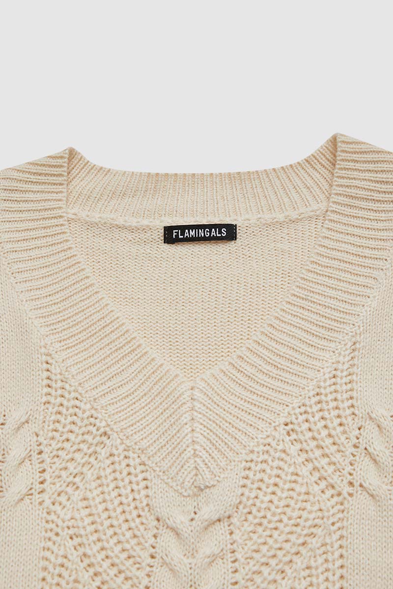 Solid Mixed Knit V Neck Sweater