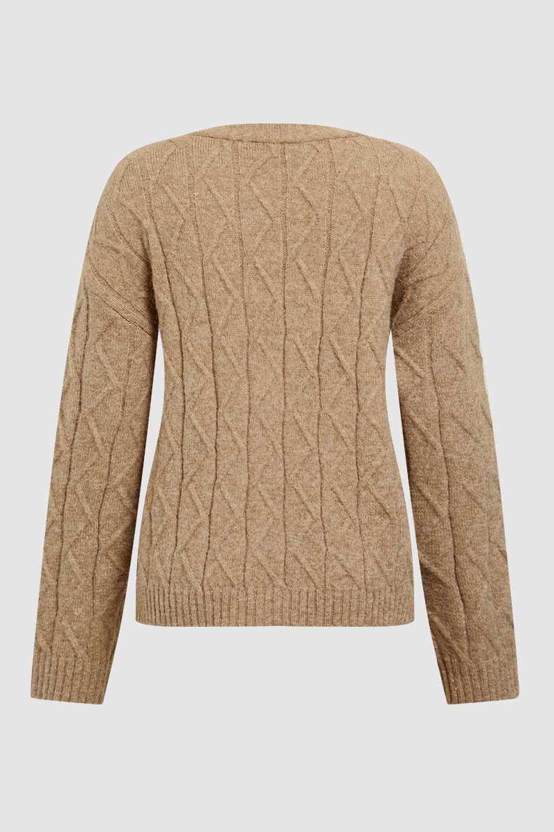 Solid Mixed Knit Button Front V Neck Cardigan